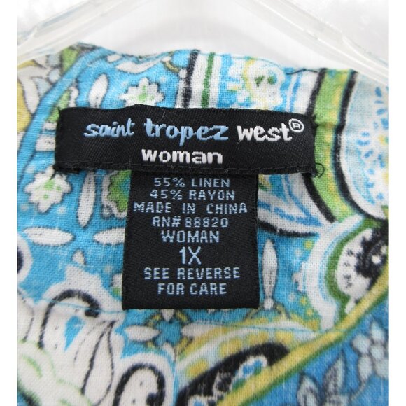 St Tropez West Top 1X Plus Linen Tank Paisley Boho Embroidered * - Picture 9 of 10